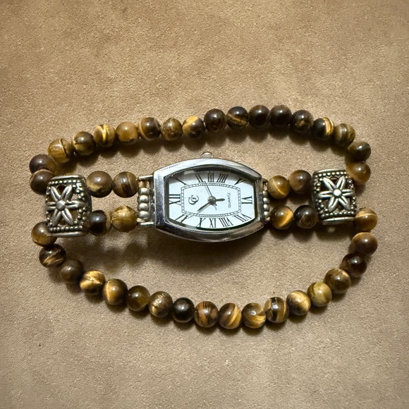Accessories - Beaded Bracelet Watch with Silver Accents